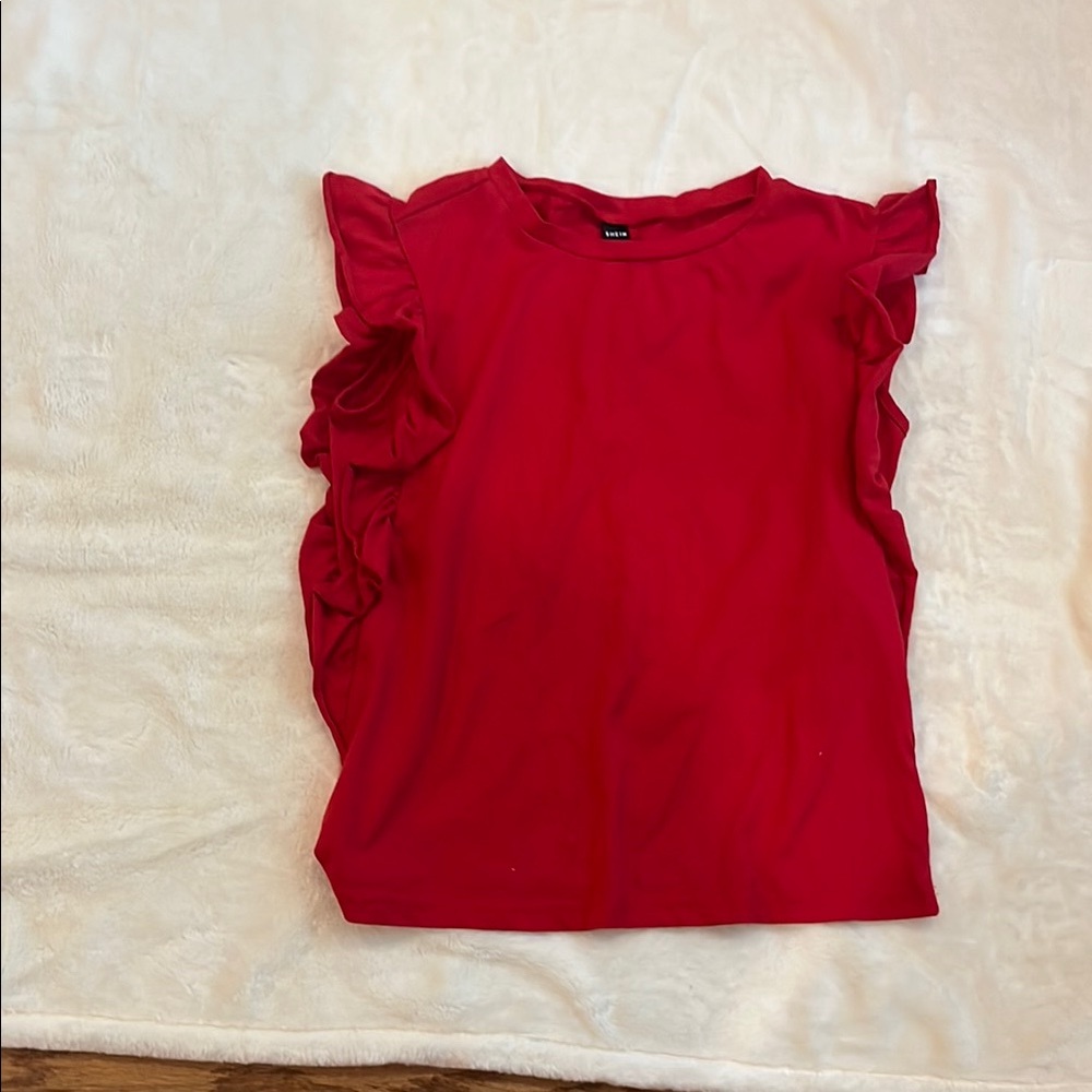 Red Ruffle Sleeve Kids Top